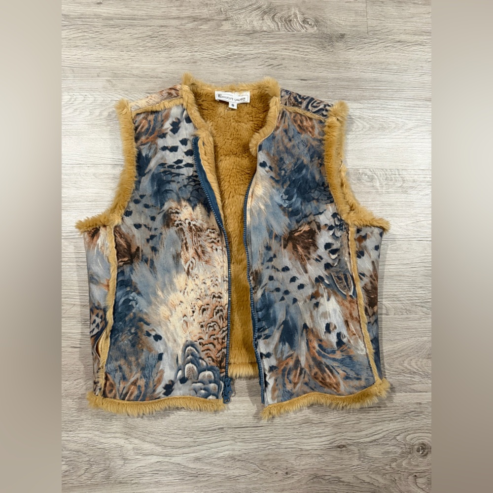 Elliott Lauren Blue and Mustard Faux Fur Reversible Vest